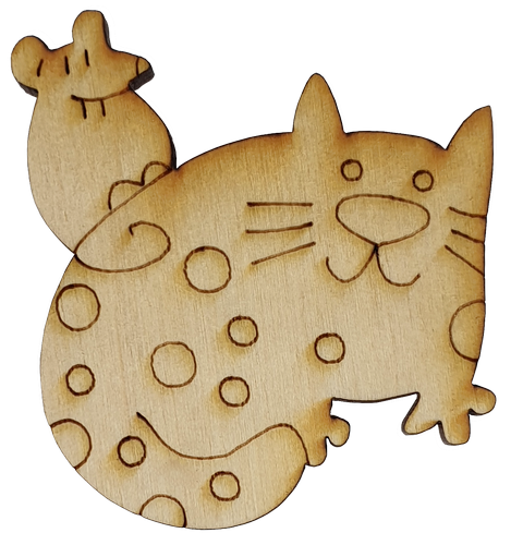 Фигурка фанерная - Котик с мышкой 5.8 см AS-4661, В-0266 Фигурка фанерная - Котик с мышкой 5.8 см AS-4661, В-0266