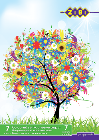 Бумага цветная, набор Zibi Самоклеющаяся металлизированная А4 7 цветов ZB.1948