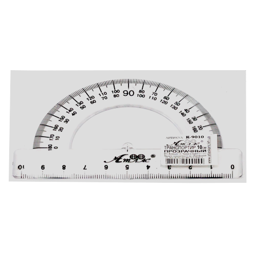 Транпортир пластиковый, напечатанный в кульке со штрих-кодом AS-0601, К-9010 фото 2 Транпортир пластиковый, напечатанный в кульке со штрих-кодом AS-0601, К-9010 фото 2