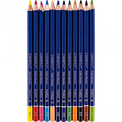 Карандаши цветные Marco Chroma 12 цветов, в металлическом пенале 8010-12TN фото 2