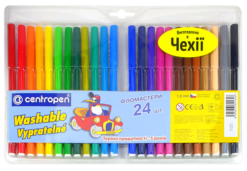 Фломастеры Centropen 24 цветов Washable 1,8 мм отстирывается 7790/24