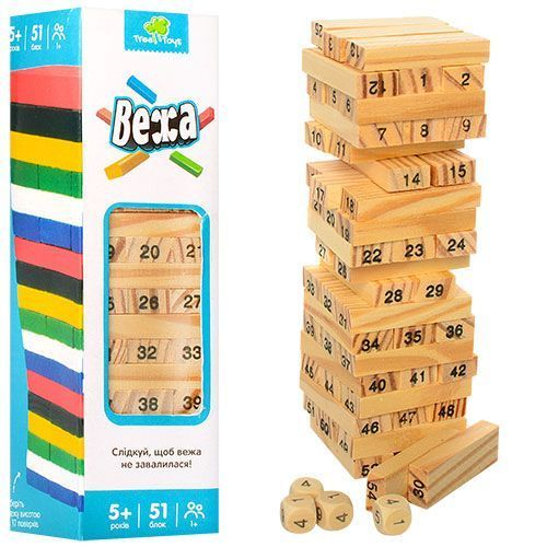 Игрушка деревянная Дженга Башня с цифрами 19 х 5 х 5 см  МD1211  