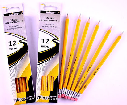 Карандаш графитный Marсо 12 шт НВ шестигранный с резинкой Пегашка 1021-12СВ  