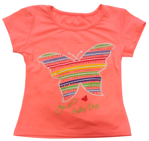 Футболка для девочки розовая неоновая с бабочкой р. 1А-5А микс 12100