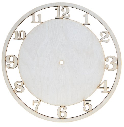 Основа для часов из фанеры 4 мм № 3 Круглая с арабскими цифрами d = 30 см AS-4552, В-0163