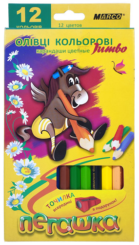 Карандаши цветные Marco Пегашка Jumbo 12 цветов треугольнные с точилкой 1040-12CB