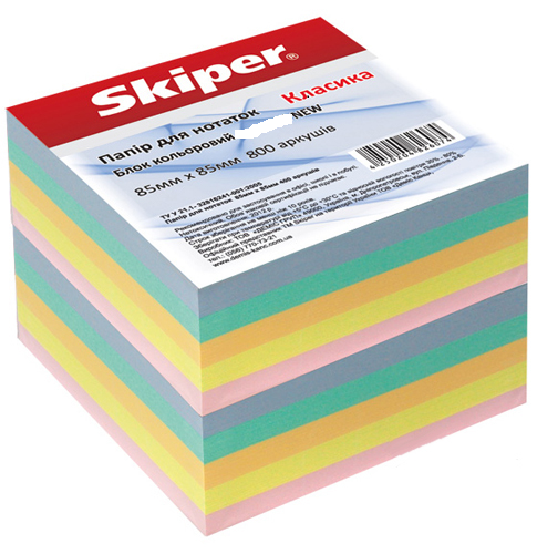 Бумага для заметок Skiper цветная,  НЕ клеенная Люкс 85 х 85 мм 800 л SK-3411