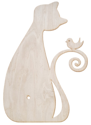 Основа для часов из фанеры 4 мм № 15 Котик с птичкой 25 x 37 см AS-4564, В-0237