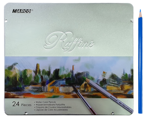 Карандаши акварельные цветные Marco Raffine 24 цвета шестигранные в метал. пенале  7120-24TN