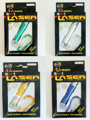 Брелок фонарик - лазер LASER с карабином 3 в 1, в коробке  568