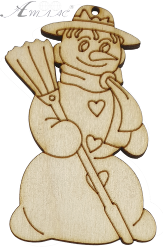 Фігурка фанерна - Сніговик із мітлою 5 х 8 см AS-4746, В-0229 Фігурка фанерна - Сніговик із мітлою 5 х 8 см AS-4746, В-0229