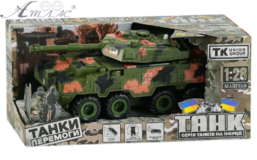 Игрушка Танк колесный инерционный свет звук 25см в коробке 24186 фото 2 Игрушка Танк колесный инерционный свет звук 25см в коробке 24186 фото 2