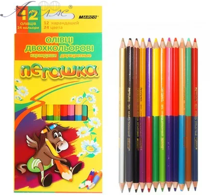 Карандаши цветные двухсторонние Marco Super Пегашка 24 цвета 12 шт 1011-12СВ Карандаши цветные двухсторонние Marco Super Пегашка 24 цвета 12 шт 1011-12СВ