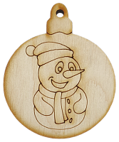 Фигурка фанерная - Елочный шар со снеговиком 6 см  AS-4774