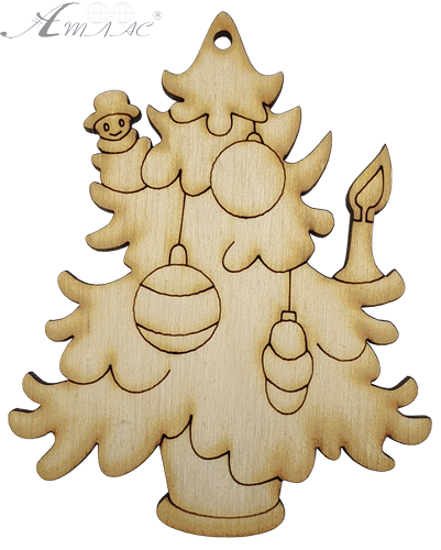 Фигурка фанерная - Елка средняя с двумя шарами и свечой 10 см AS-4649, В-0193 Фигурка фанерная - Елка средняя с двумя шарами и свечой 10 см AS-4649, В-0193
