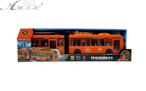 Игрушка Машинка АвтоЭксперт Троллейбус-Гармошка Оранжевый со светом, двери открываются, 40 см  26487