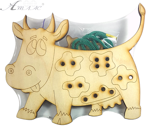 Игрушка развивающая Шнуровка Корова 19,5 х 16,5 см, с цветным шнурком 0,7 м AS-7134 фото 4