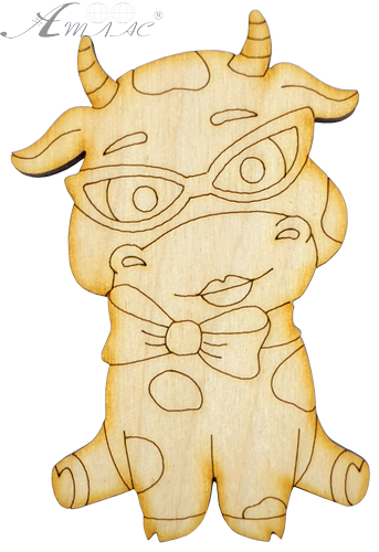 Фигурка фанерная - Корова или Бык № 11 в очках 5,5 х 8 см + магнит AS-4524 Фигурка фанерная - Корова или Бык № 11 в очках 5,5 х 8 см + магнит AS-4524