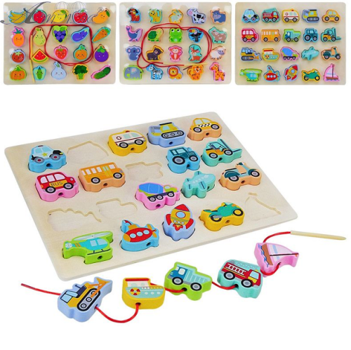 Игрушка Деревянная Рамка - сортер и шнуровка микс WD13027 Игрушка Деревянная Рамка - сортер и шнуровка микс WD13027