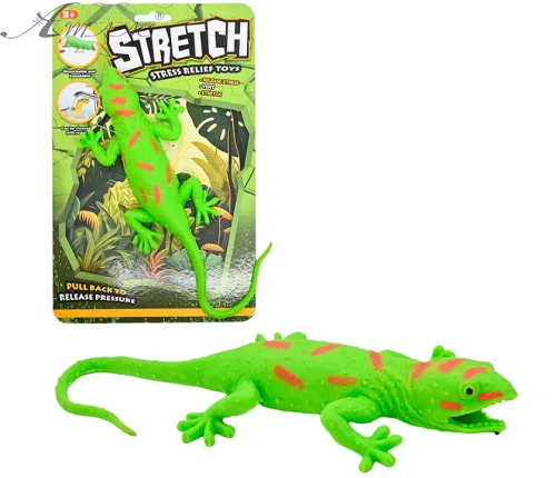 Іграшка Силіконова тягучка Ящірка Велика Зелена з помаранчевими плямами  5050-36