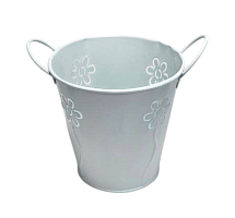 Відерко Кашпо Декоративний метал 11 х 11см з двома ручками та квітами Біле  11149
