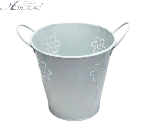 Відерко Кашпо Декоративний метал 11 х 11см з двома ручками та квітами Біле  11149