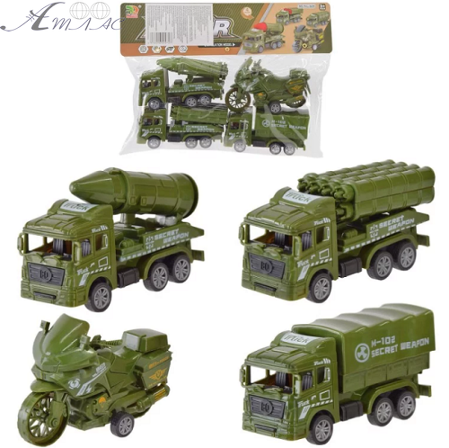 Іграшка Набір військової техніки 3 машини та мотоцикл BQ600-4 Іграшка Набір військової техніки 3 машини та мотоцикл BQ600-4