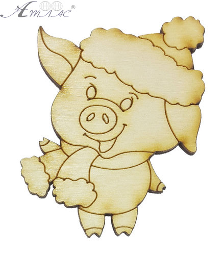 Фигурка фанерная - Свинка № 23 в зимней шапке 55 х 65 мм с магнитом AS-4824, В-0373 Фигурка фанерная - Свинка № 23 в зимней шапке 55 х 65 мм с магнитом AS-4824, В-0373