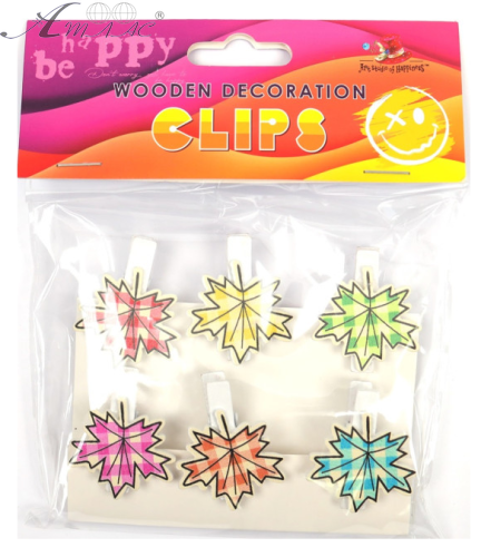 Прищіпки декоративні Листок кленовий 6 шт дерев'яні 3,5 см 200176 Прищіпки декоративні Листок кленовий 6 шт дерев'яні 3,5 см 200176