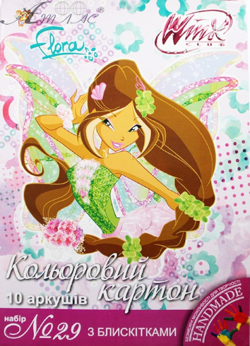 Картон кольоровий 1В набір № 29 з блискітками А4 10 арк 950277