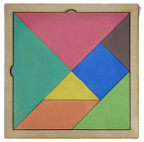 Танграм ЦВЕТНОЙ с двух сторон из фанеры на МДФ основании 16 х 16 см  AS-7116