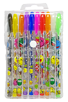 Ручка гелевая набор Смайл с блестками 10 цветов 00372