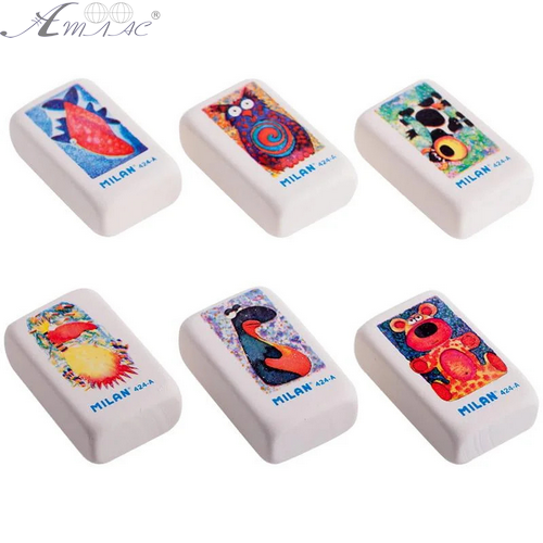 Гумка-Ластик Milan біла з кольоровим малюнком 424-А