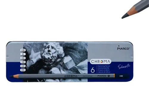 Карандаши графитовые набор Marсо  6шт Н-8В Chroma в металлическом пенале 8015-6TN