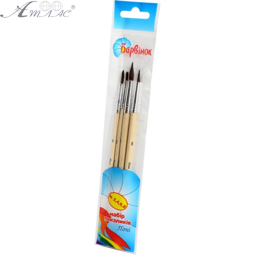Набор кистей Пони 4 шт Барвинок № 2, 4, 6, 8 6-413 Набор кистей Пони 4 шт Барвинок № 2, 4, 6, 8 6-413