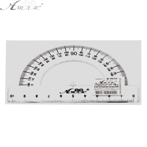 Транспортир пластиковий, надрукований в кульку зі штрих-кодом AS-0601, К-9010 фото 2 Транспортир пластиковий, надрукований в кульку зі штрих-кодом AS-0601, К-9010 фото 2