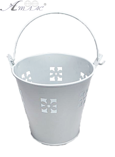 Ведерко Декоративное металл  9,5 х 9,5см Диз № 5 прорезь цветок Белое  05262