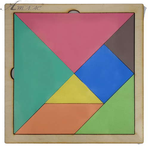 Танграм ЦВЕТНОЙ с двух сторон из фанеры на МДФ основании 16 х 16 см  AS-7116