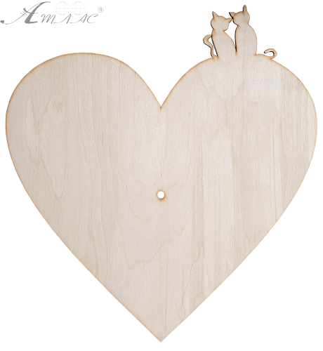 Основа для часов из фанеры 4 мм № 8 Сердце с котиками 37 x 40 см AS-4557, В-0170