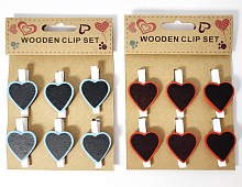 Декоративная Прищепка с сердцем дерево 6шт в наборе 113-2