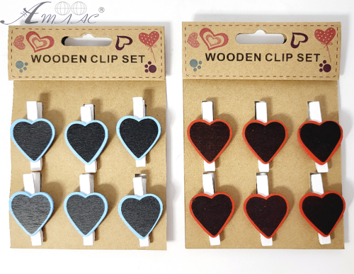 Декоративна прищіпка з серцем дерево 6шт в наборі  113-2