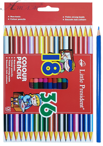 Олівці кольорові двосторонні Little President 36 кольору 18 шт 1836