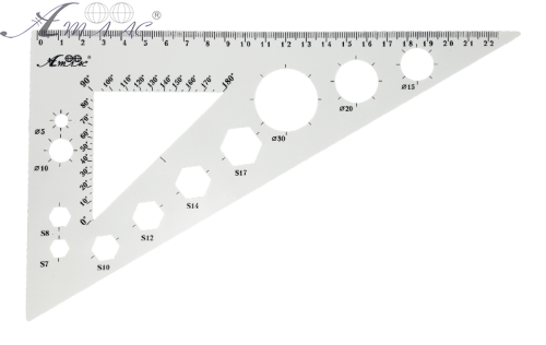 Треугольник 22 см большой с транспортиром, супер-белый AS-0613 Треугольник 22 см большой с транспортиром, супер-белый AS-0613