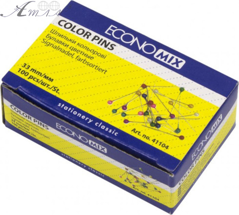 Кнопки Голки 33 мм Economix 100 шт. кольорові кульки в картонній упаковці 41104