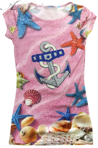 Плаття р.134-152 стретч, рожеве з якірем та стразами 14247