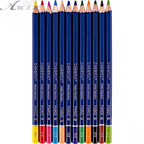 Олівці кольорові Marco Chroma  12 кольорів, в металічному пеналі 8010-12TN фото 2