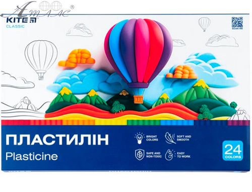 Пластилін Kite Classic 24 кольори 480 грам К-089 1/10 Пластилін Kite Classic 24 кольори 480 грам К-089 1/10