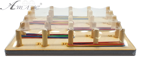 Игрушка развивающая.Планшет Математический 20 х 20 см с Цифрами, 25 Деревянных стоек + 15 резинок AS-7148 фото 2