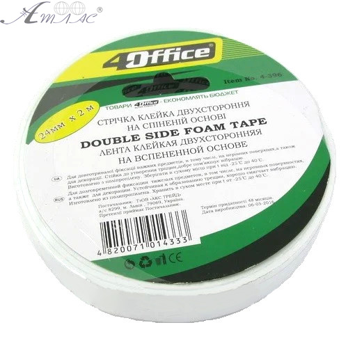 Скотч Двухсторонний 4Office 24 мм х 2 м х 1 мм 4-396 Скотч Двухсторонний 4Office 24 мм х 2 м х 1 мм 4-396
