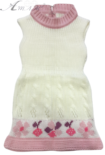 Набір кофта + плаття для дівчинки, в'язані на змійці, рожеві з білим р. 1-3 13195 фото 2